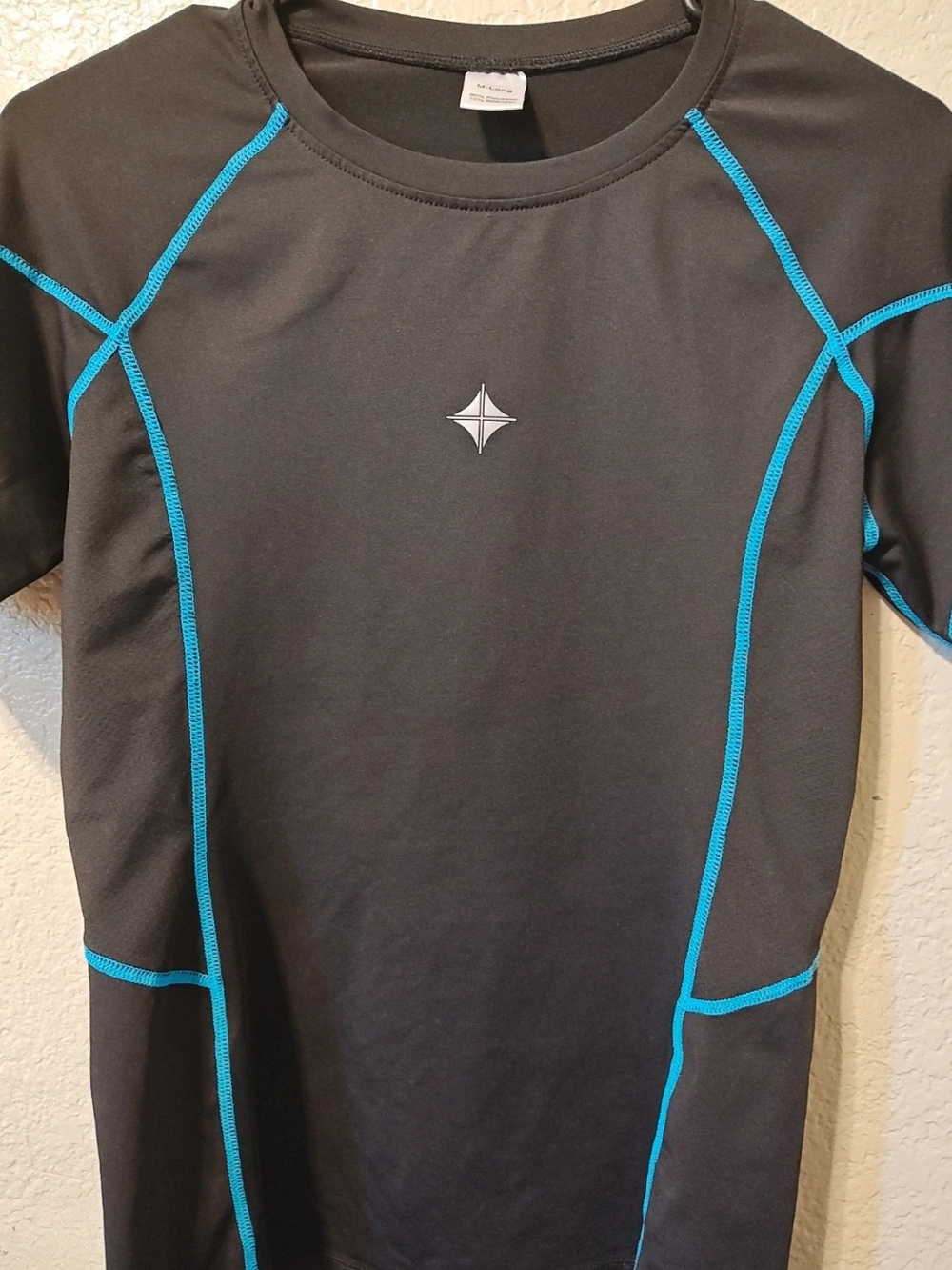 Men's Black Rash Guard with Teal Contrast Stitching